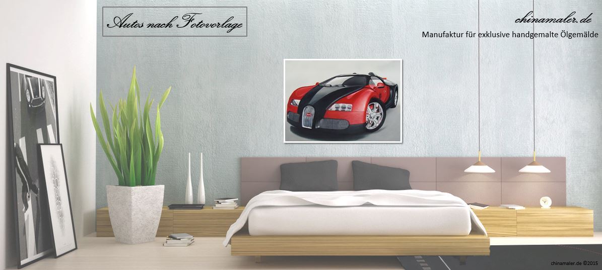 oelgemaelde auto bugatti reproduktion fahrzeug
