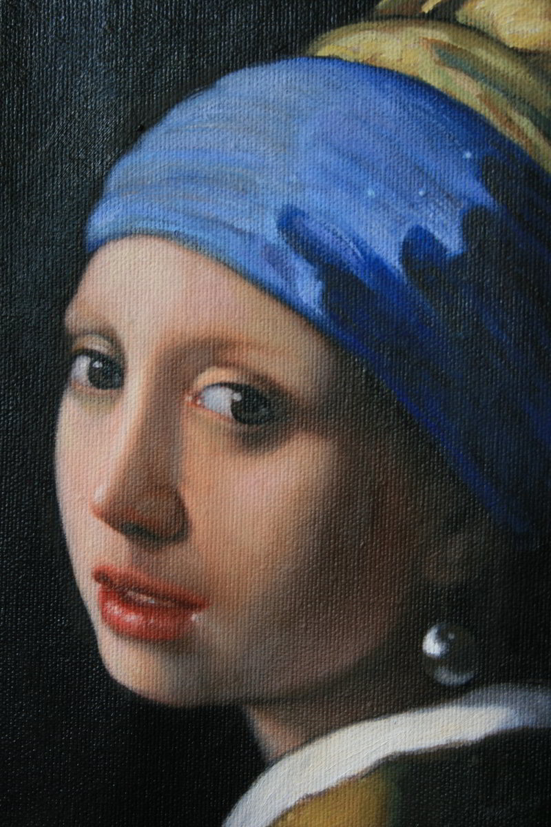 Jan Vermeer -Das Mädchen mit dem Perlenohrgehänge (Original von 1665 ) als Auftragsmalerei in 45 cm x 40 cm in Öl auf Leinwand